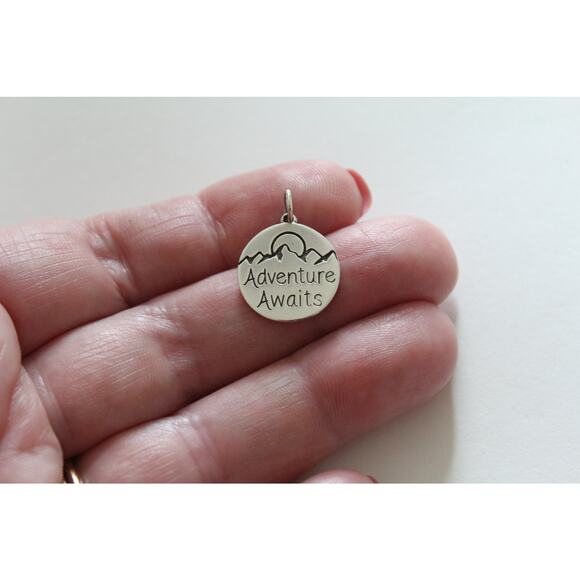 Sterling Silver Message Pendant - Adventure Awaits Charm, Adventure Awaits Charm - Picture 2 of 5